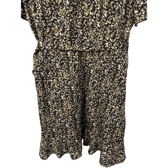 SHEIN Dress Women Short Sleeve Mini Ruffle V Neck Wrap Style Black Brown 12 Boho - Picture 10 of 13